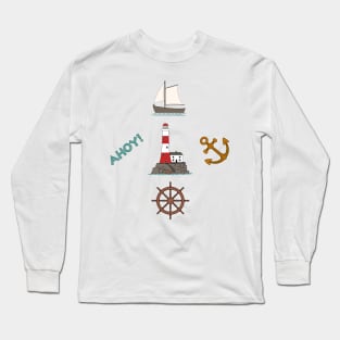 Sailing Illustrative Design Color Long Sleeve T-Shirt